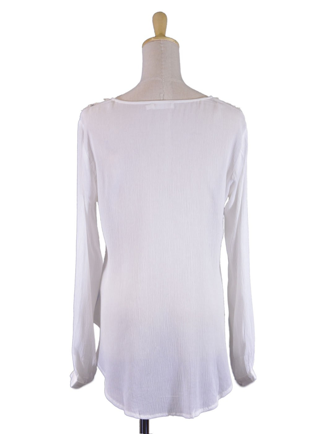 Lush Free Spirit Front Patch Detail Woven Long Sleeves Chiffon Boho Blouses Top