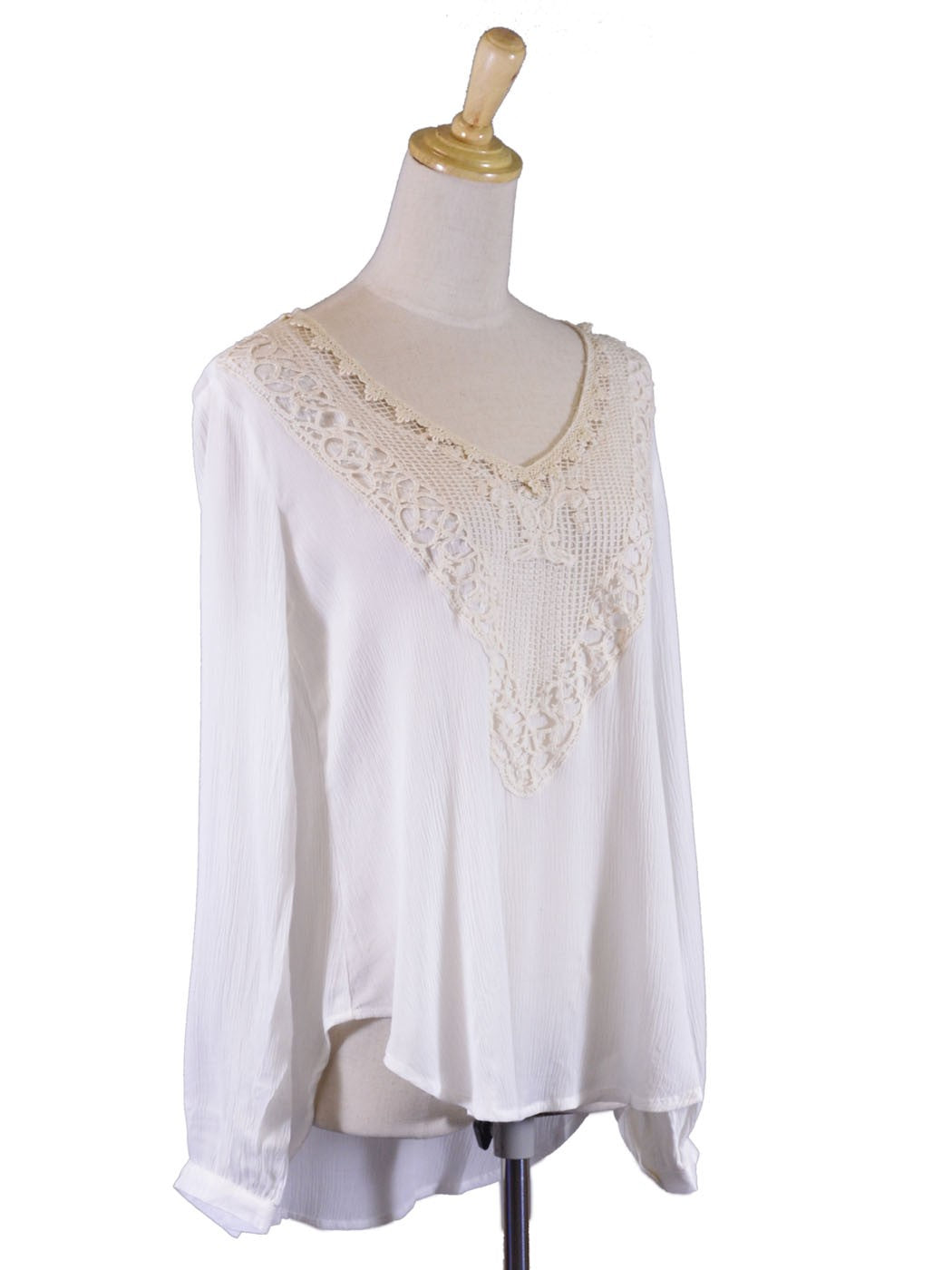 Lush Free Spirit Front Patch Detail Woven Long Sleeves Chiffon Boho Blouses Top