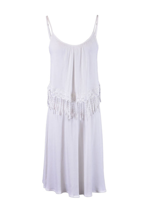 Lush Modern Flapper Inspired Cluny Fringe Trimmed Woven Bridal Party Dress