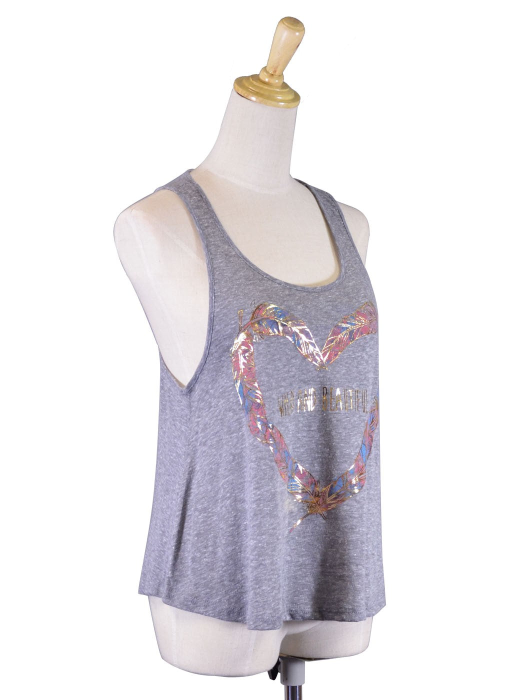 Michelle Easygoing Wild and Free Peaceful Feather Print Racerback Knit Tank