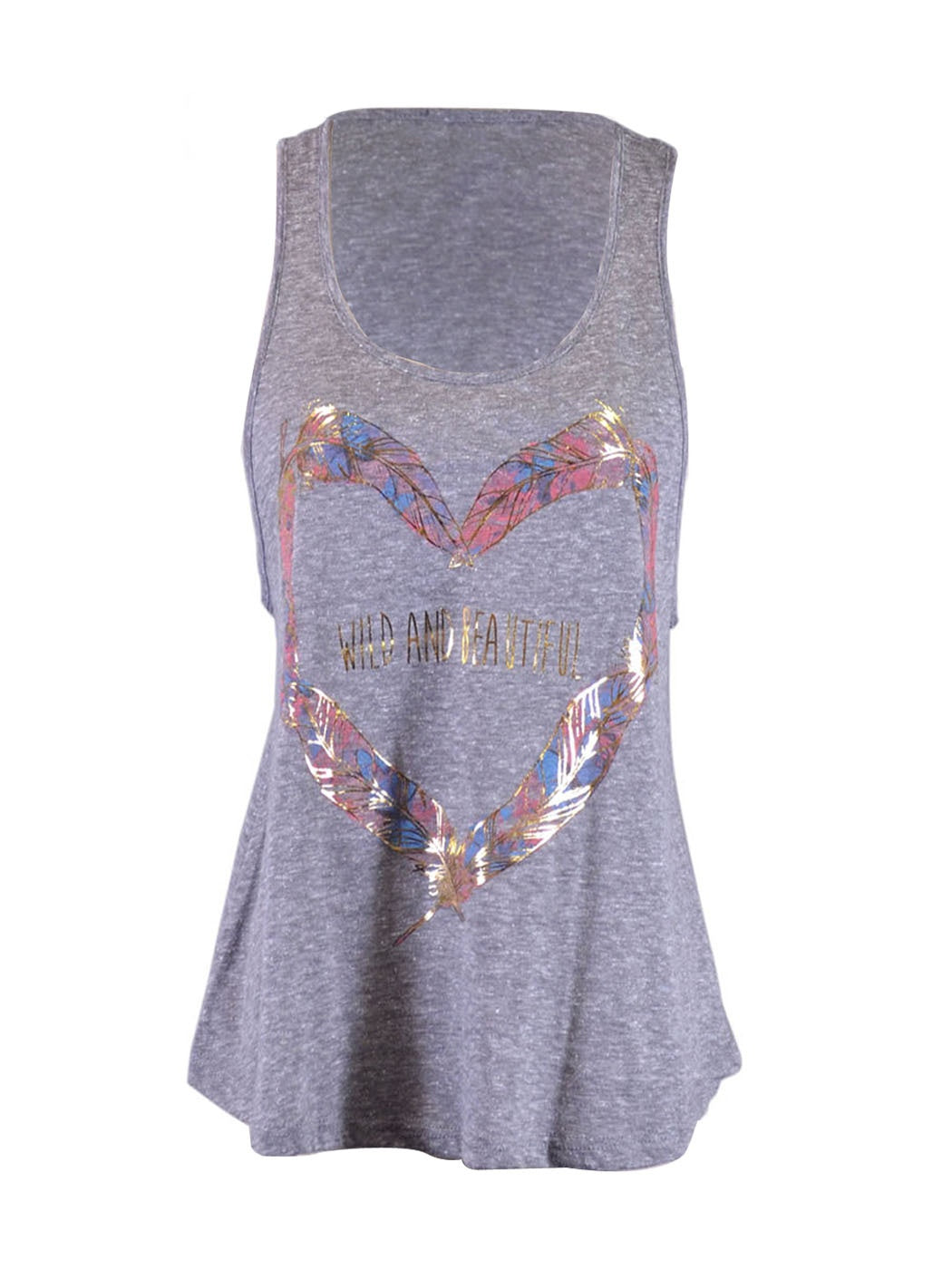 Michelle Easygoing Wild and Free Peaceful Feather Print Racerback Knit Tank