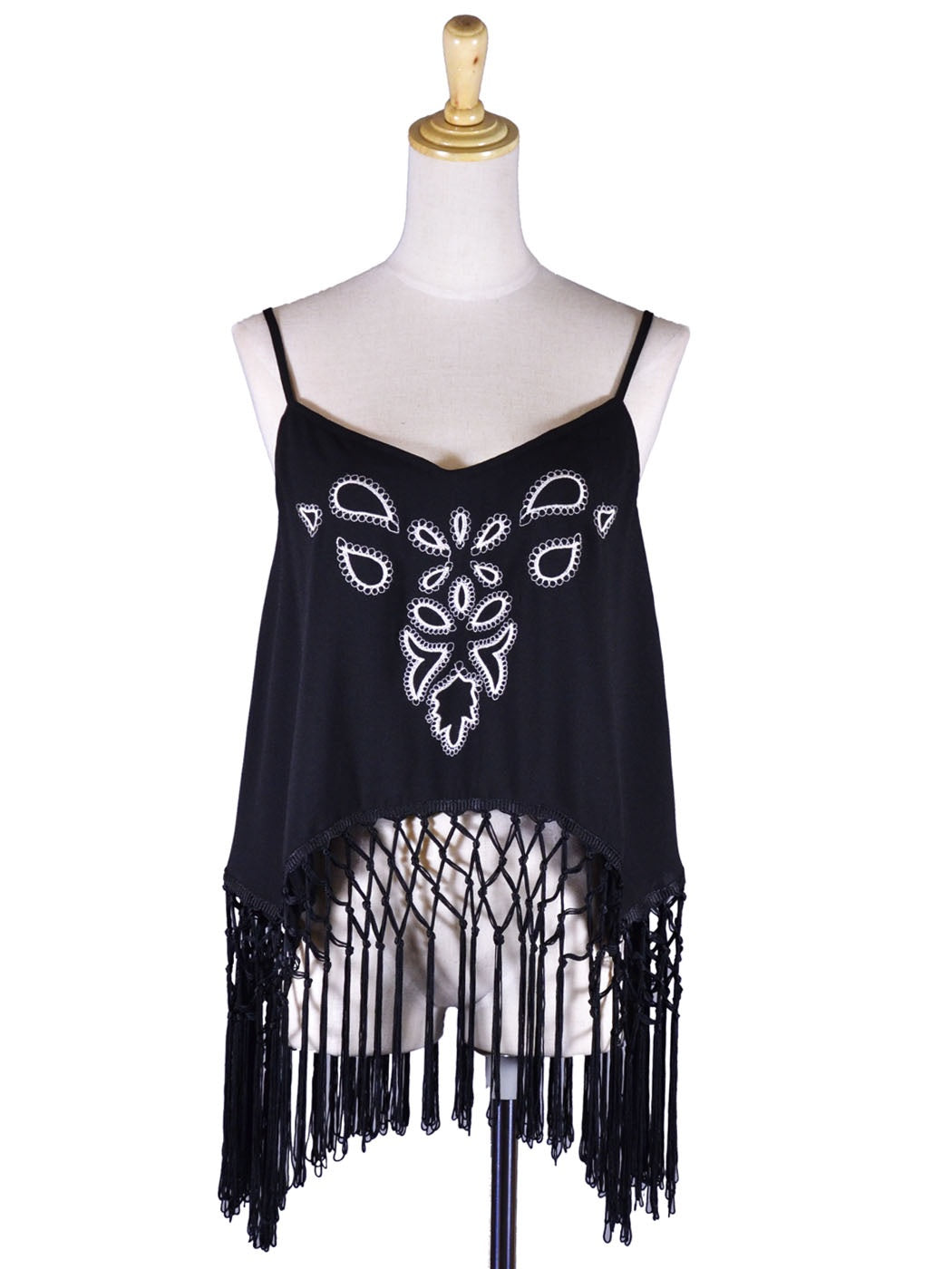 Ark & Co Enticing Flirty Floral Embroider Front Fringe Tassel Hem Chiffon Blouse