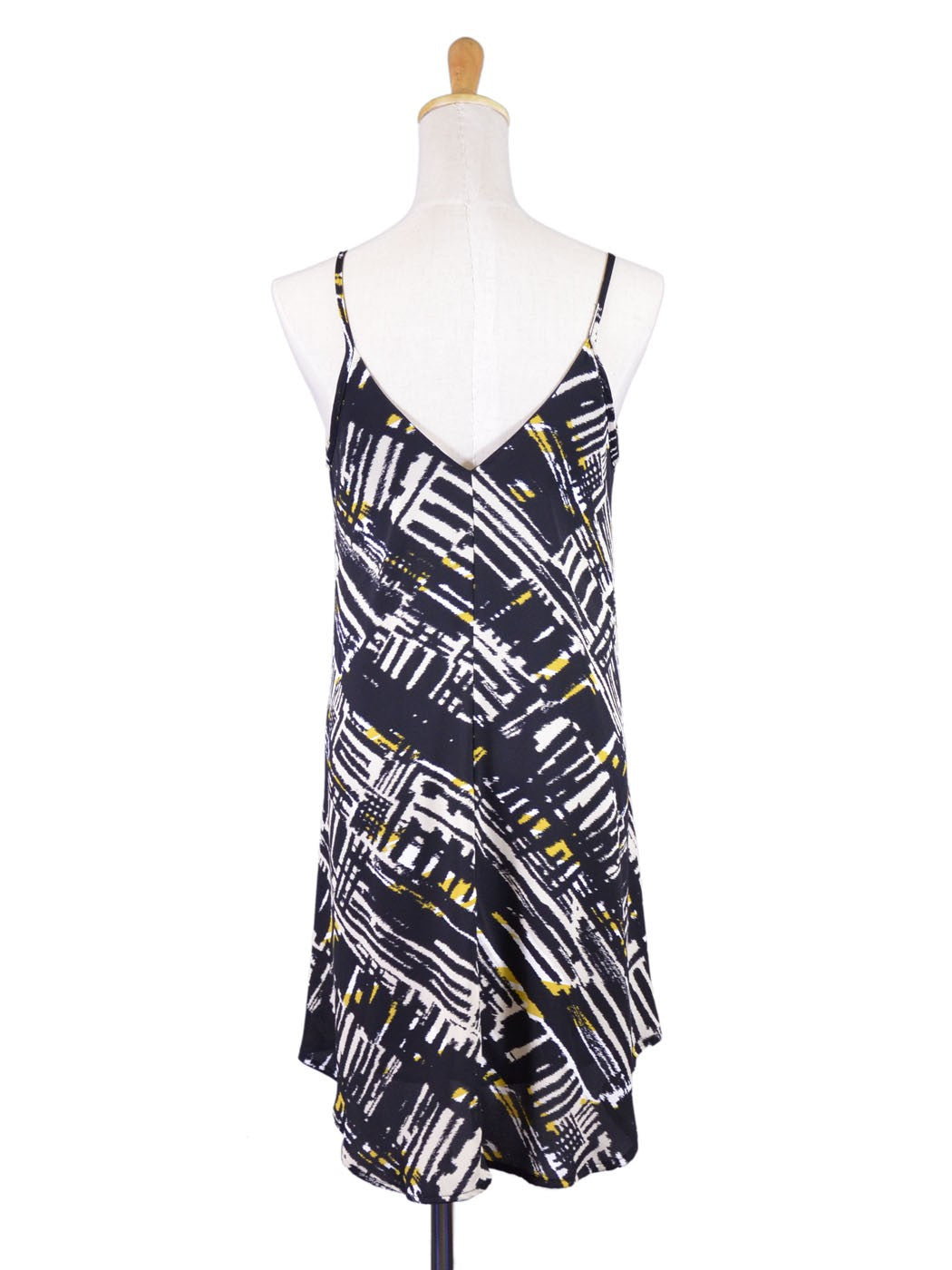 Lush Eccentric Abstract Artistic Front Yellow Band Loose Fit Woven Shift Dress