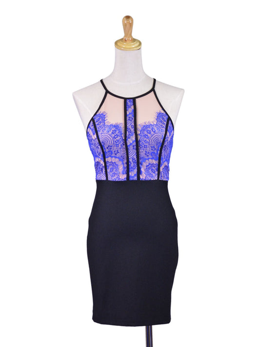Lush Luxurious Royal Blue Dainty Lace Bodycon Evening Cocktail Party Dress