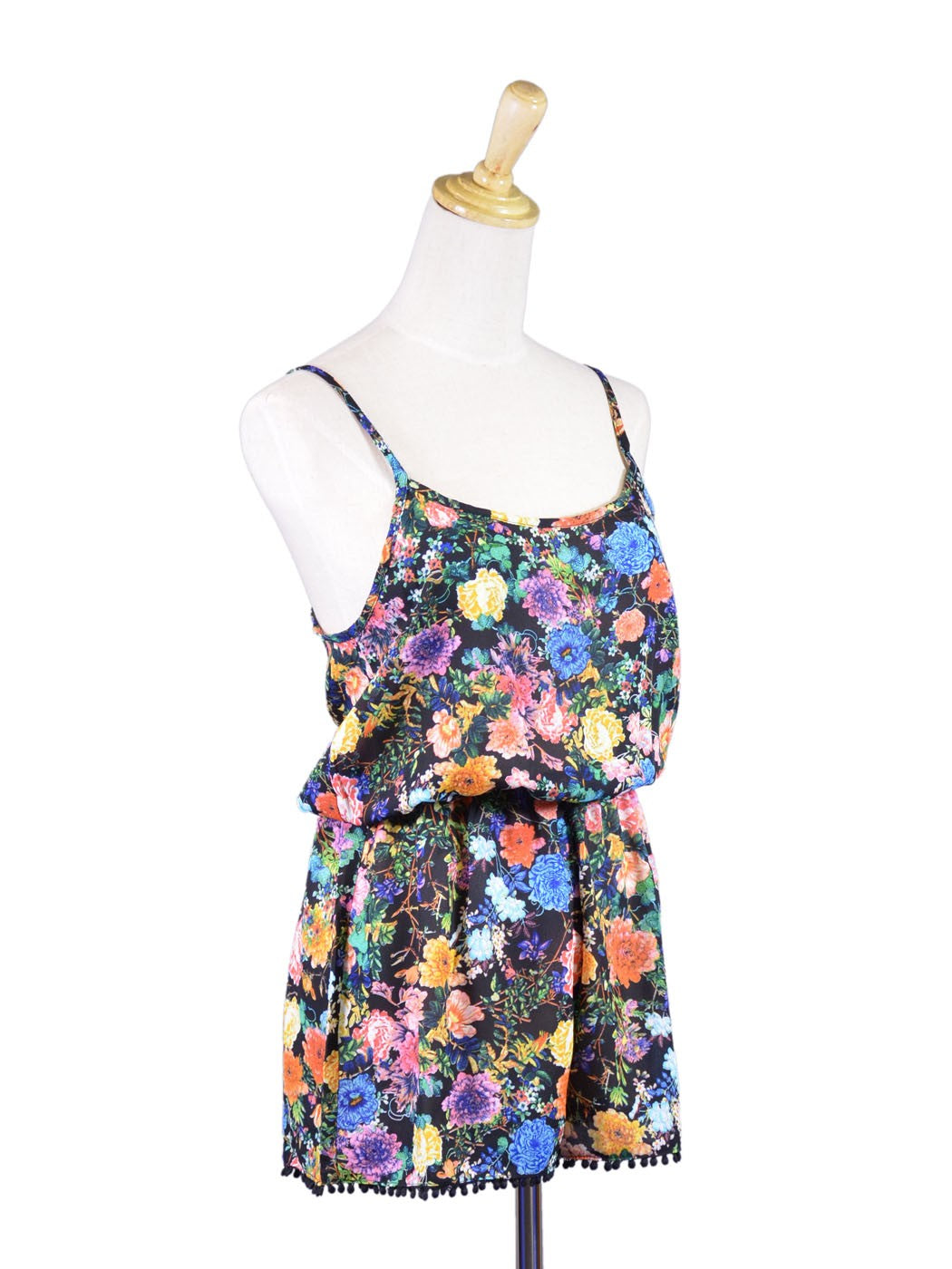 Mono de gasa transparente con dobladillo con ribete de lunares y estampado floral vibrante de San Souci