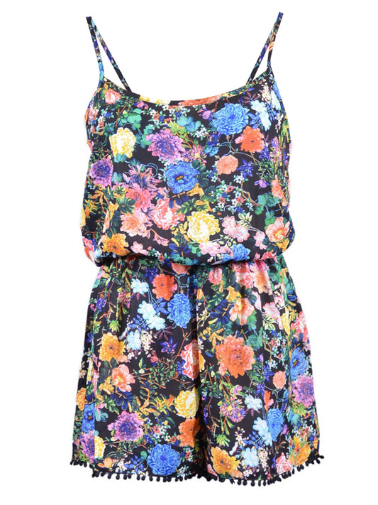 Mono de gasa transparente con dobladillo con ribete de lunares y estampado floral vibrante de San Souci