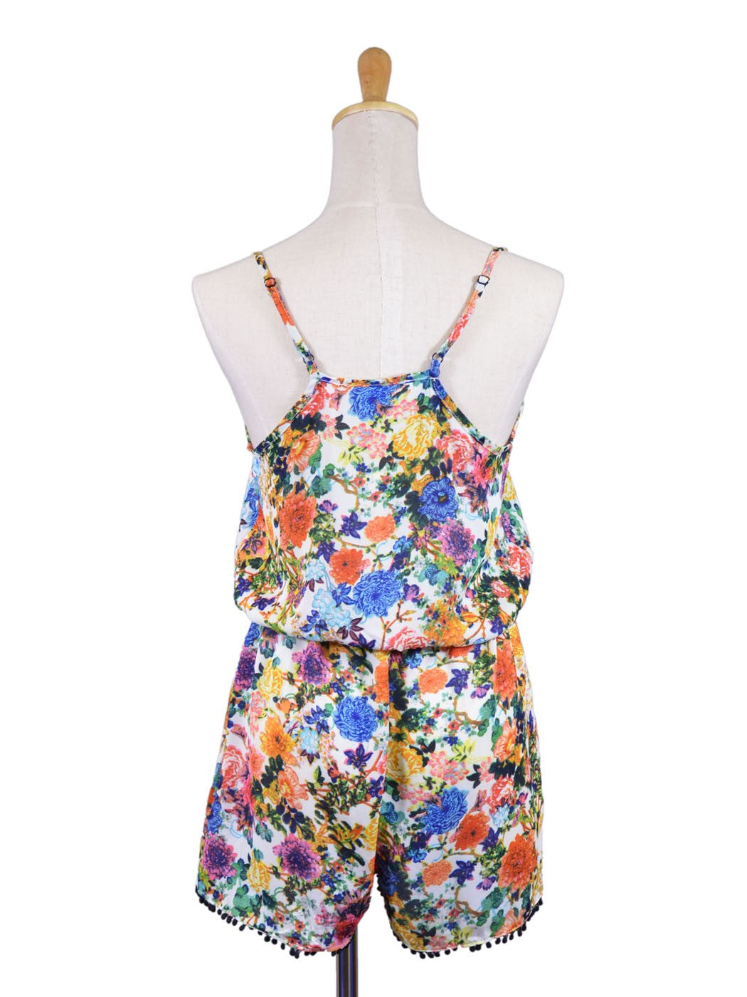 Mono de gasa transparente con dobladillo con ribete de lunares y estampado floral vibrante de San Souci