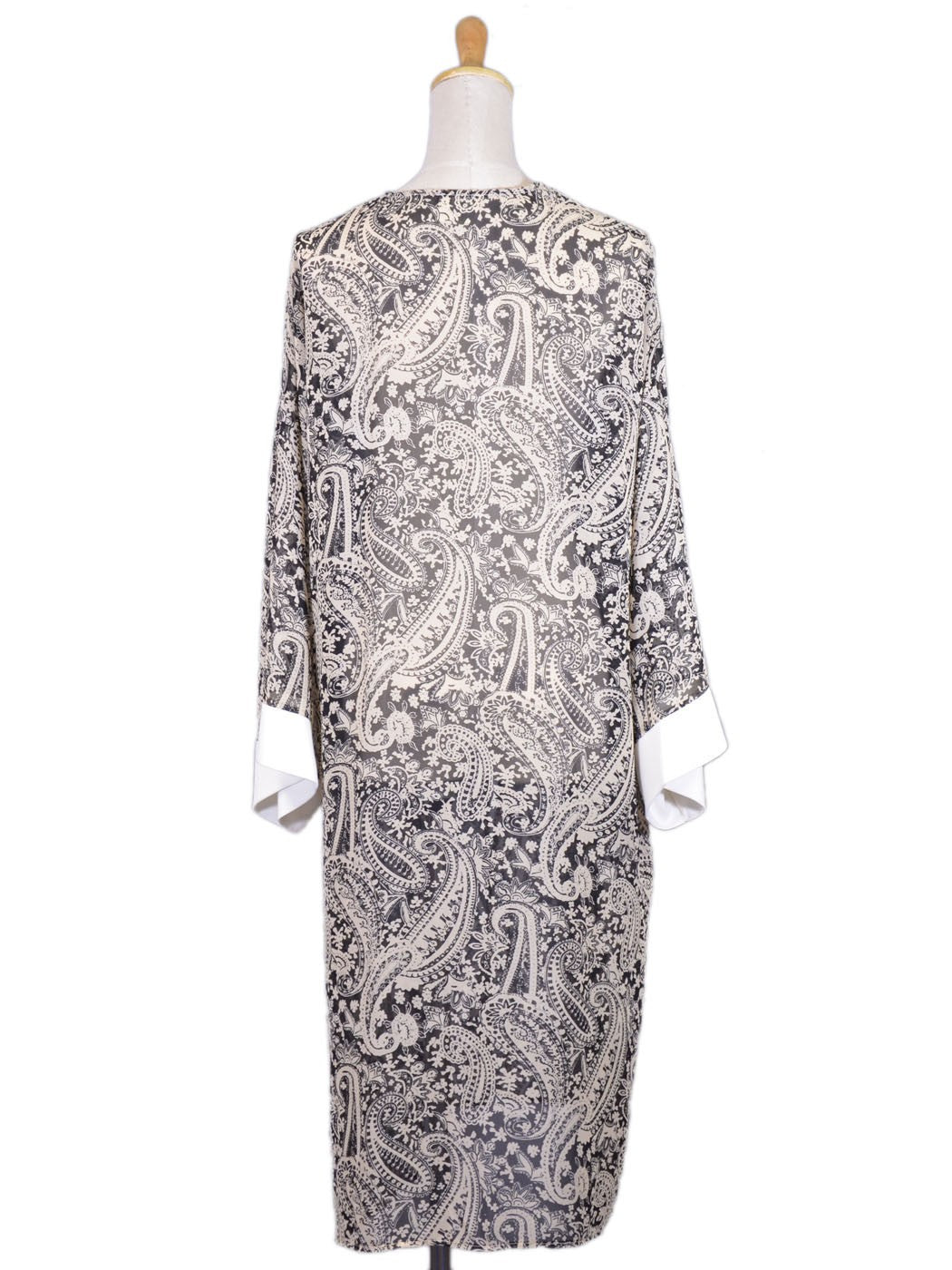 Audrey 3+1 Heavenly Paisley Print Open Front Cuff Sleeves Chiffon Long Kimono