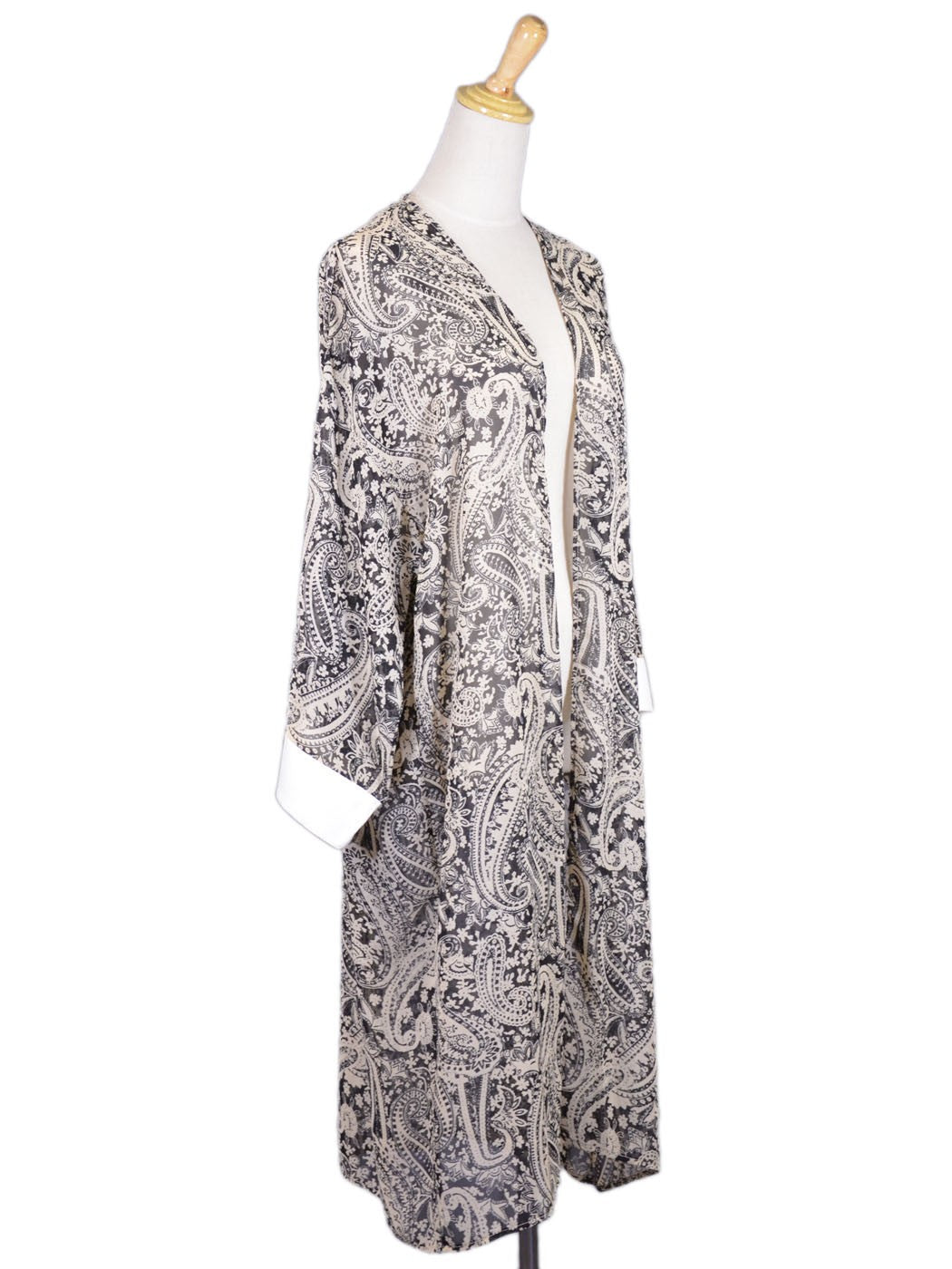 Audrey 3+1 Heavenly Paisley Print Open Front Cuff Sleeves Chiffon Long Kimono