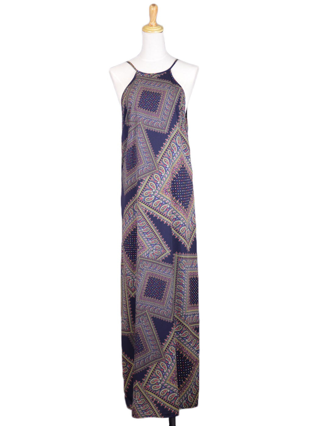 Audrey 3+1 Royal Paisley Print Picture Frame Halter Woven Maxi Evening Dress