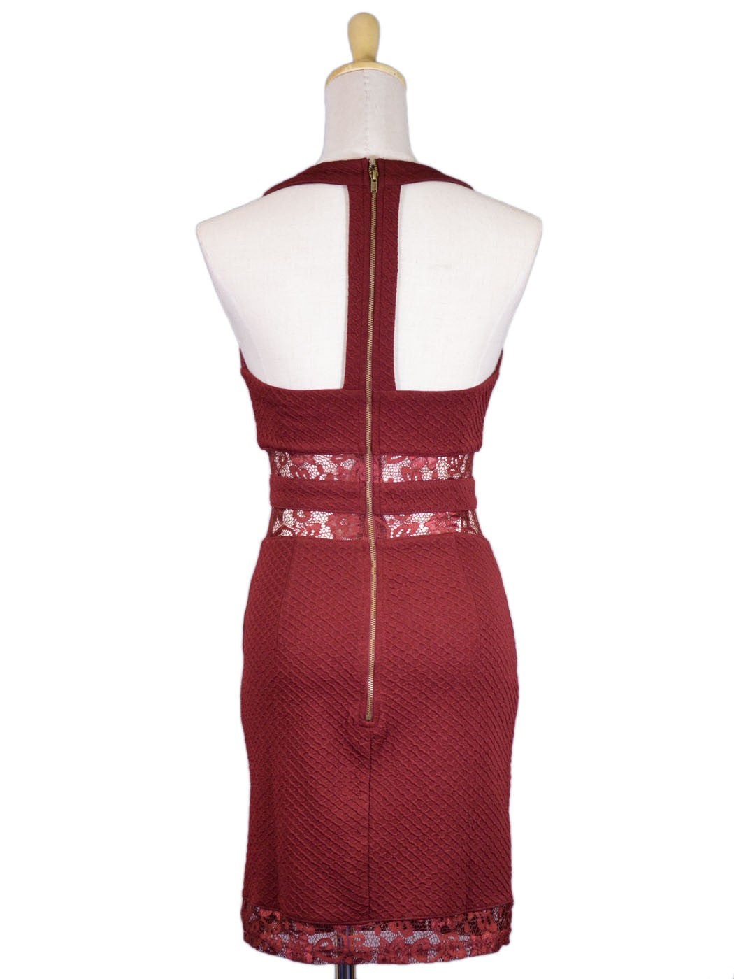 Lush Sexy Admirable Floral Lace Contrast Knit Bodycon T-Back Valentine Dress