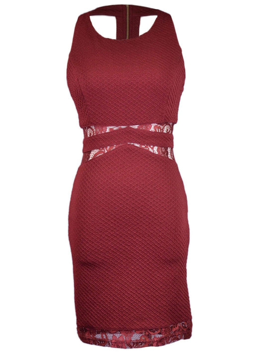 Lush Sexy Admirable Floral Lace Contrast Knit Bodycon T-Back Valentine Dress