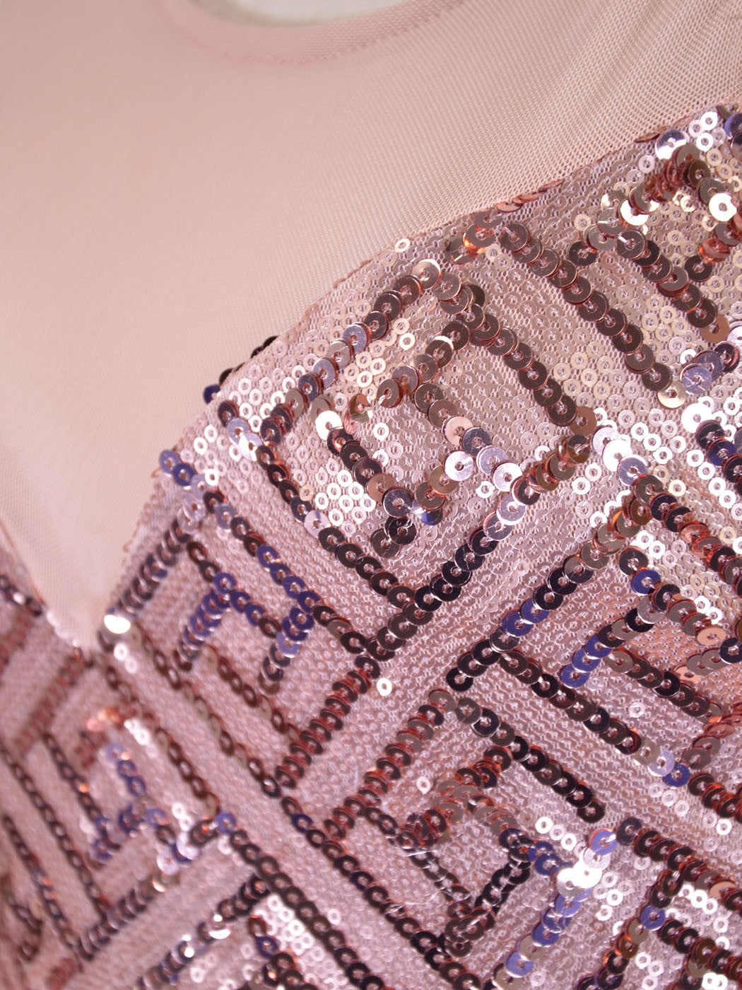 Lush Brand Pink Geometric Sequin Pattern Sheer Yoke Key Hole Detail Dress