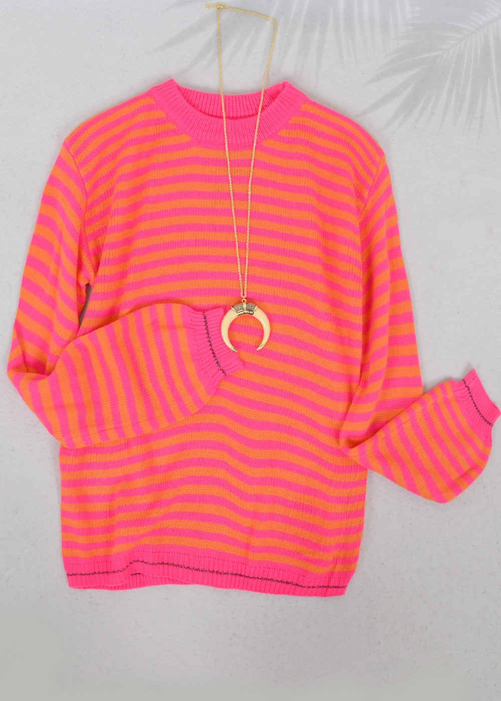 Horizontal Striped Knitted Round Collar Sweater