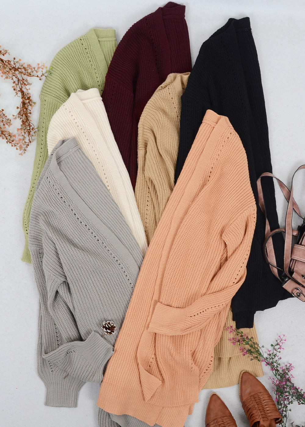 Solid Color Eyelet Detail Cardigan