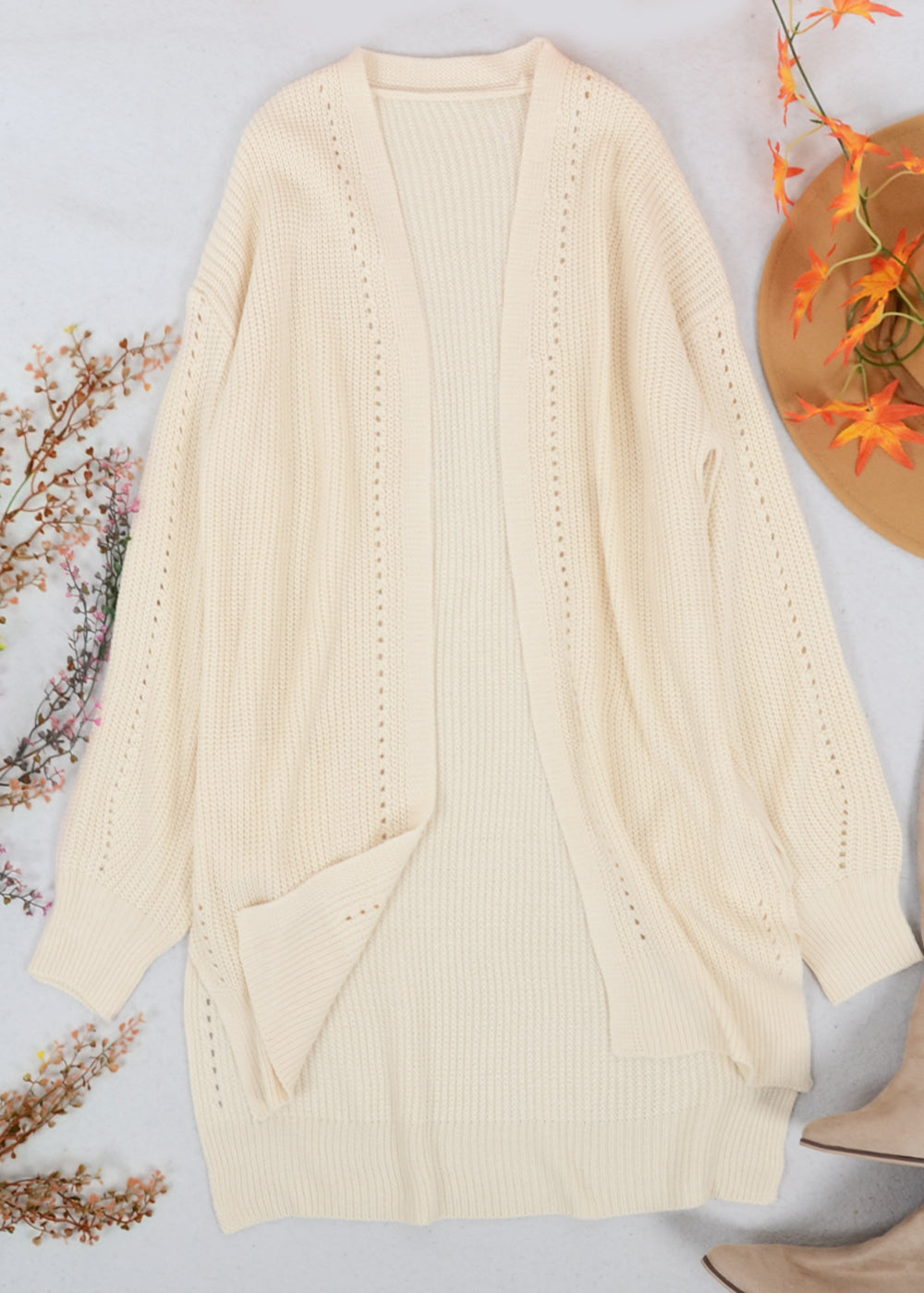 Solid Color Eyelet Detail Cardigan