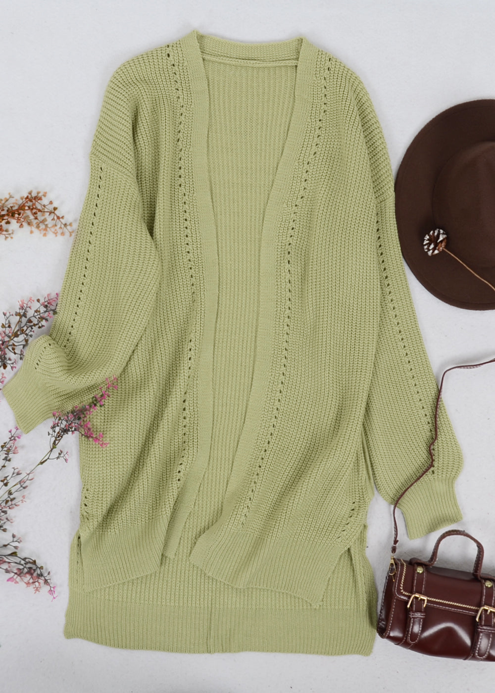 Solid Color Eyelet Detail Cardigan