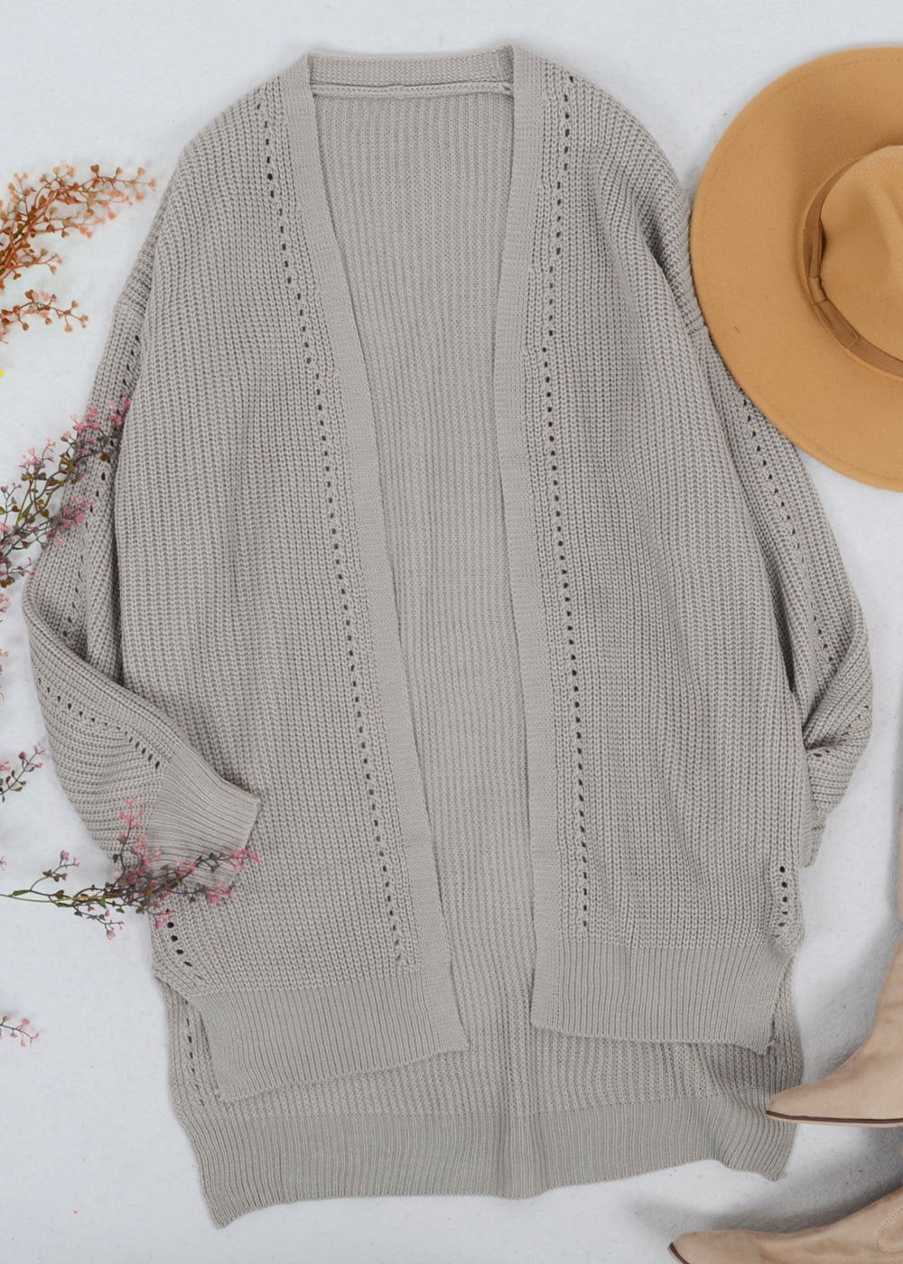 Solid Color Eyelet Detail Cardigan