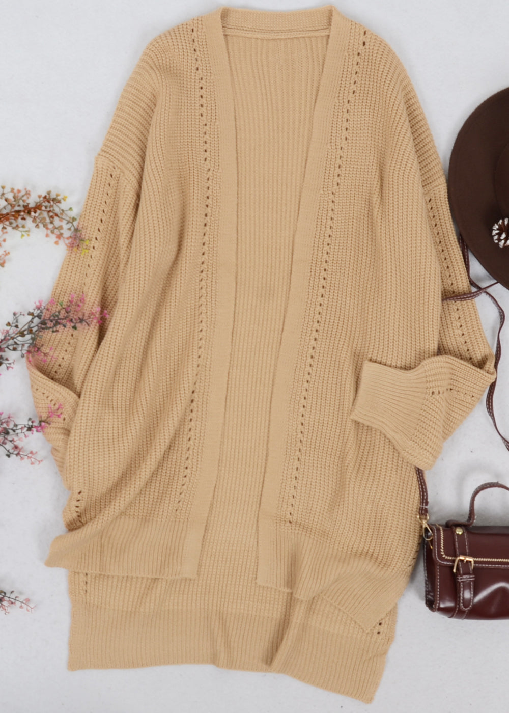 Solid Color Eyelet Detail Cardigan