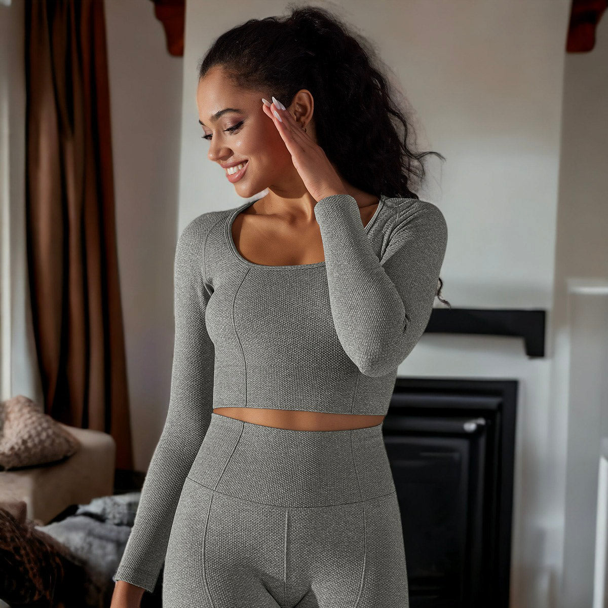 Top deportivo texturizado con escote cuadrado