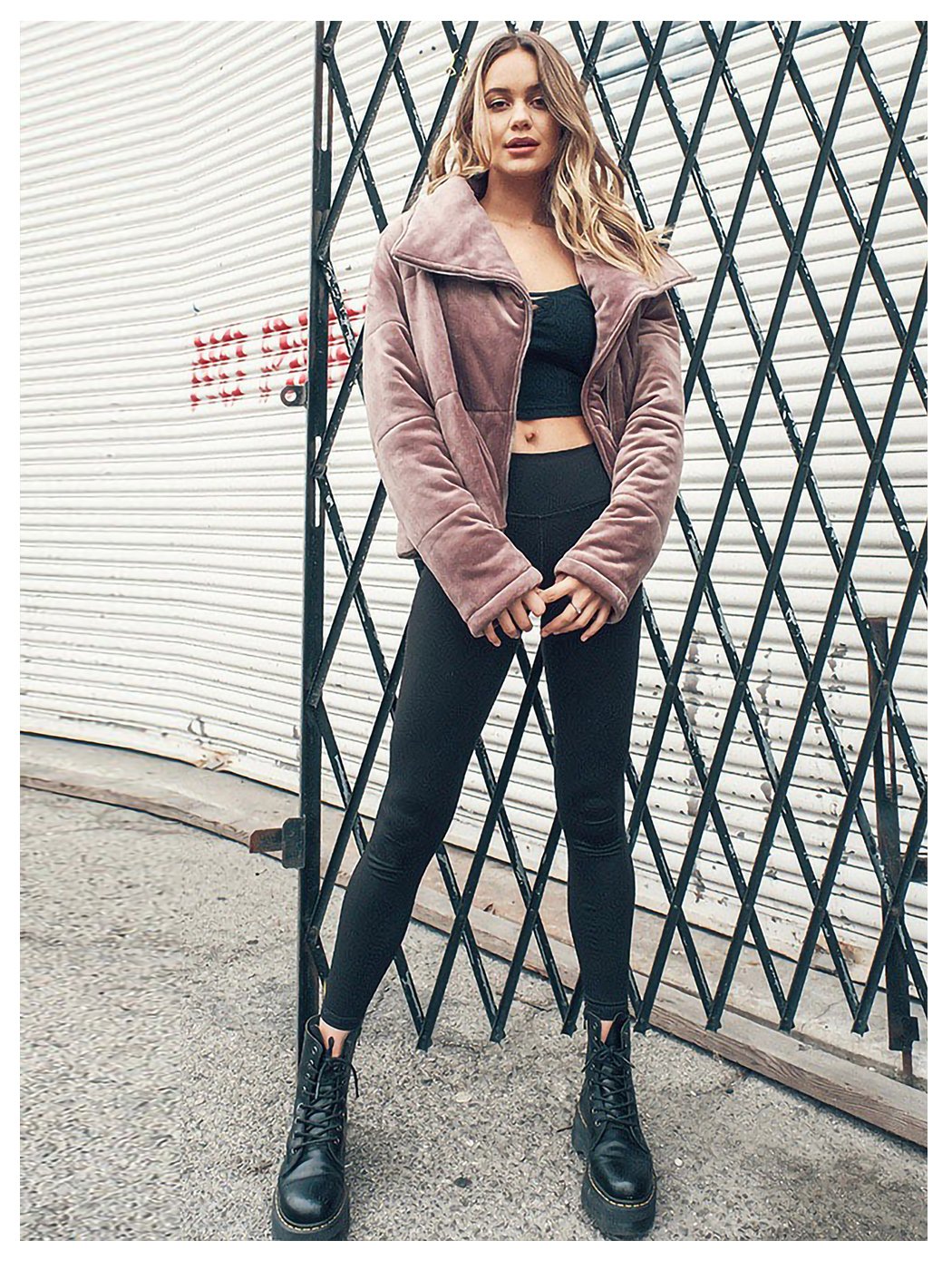 Velvet Zip Up Puffer Jacket
