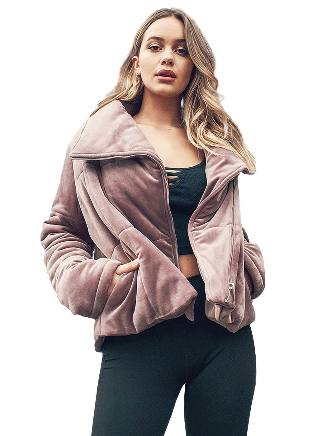 Velvet Zip Up Puffer Jacket