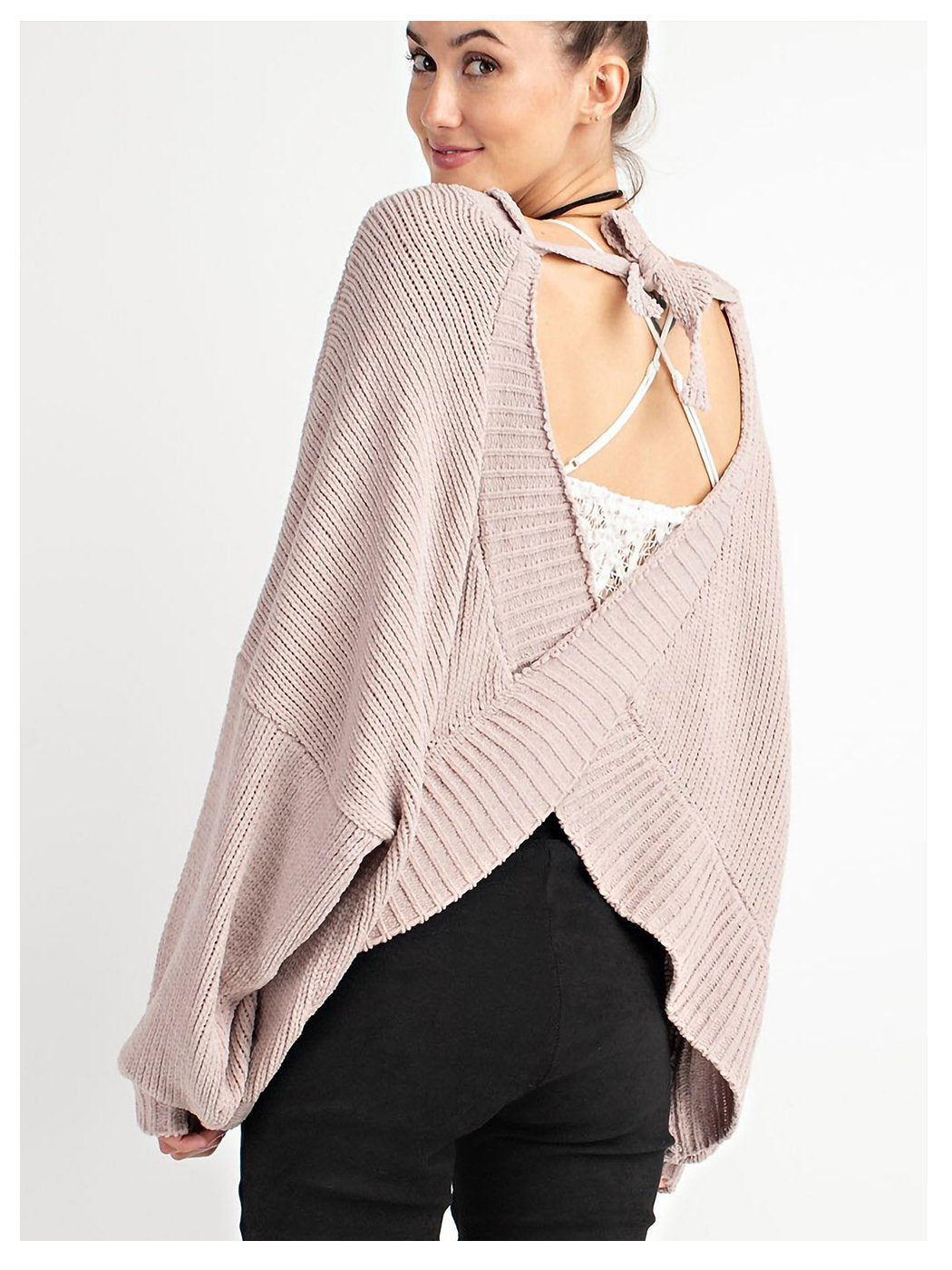 Suéter tipo túnica de punto con lazo en la espalda