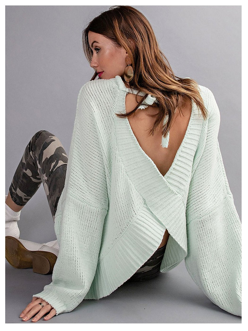 Suéter tipo túnica de punto con lazo en la espalda