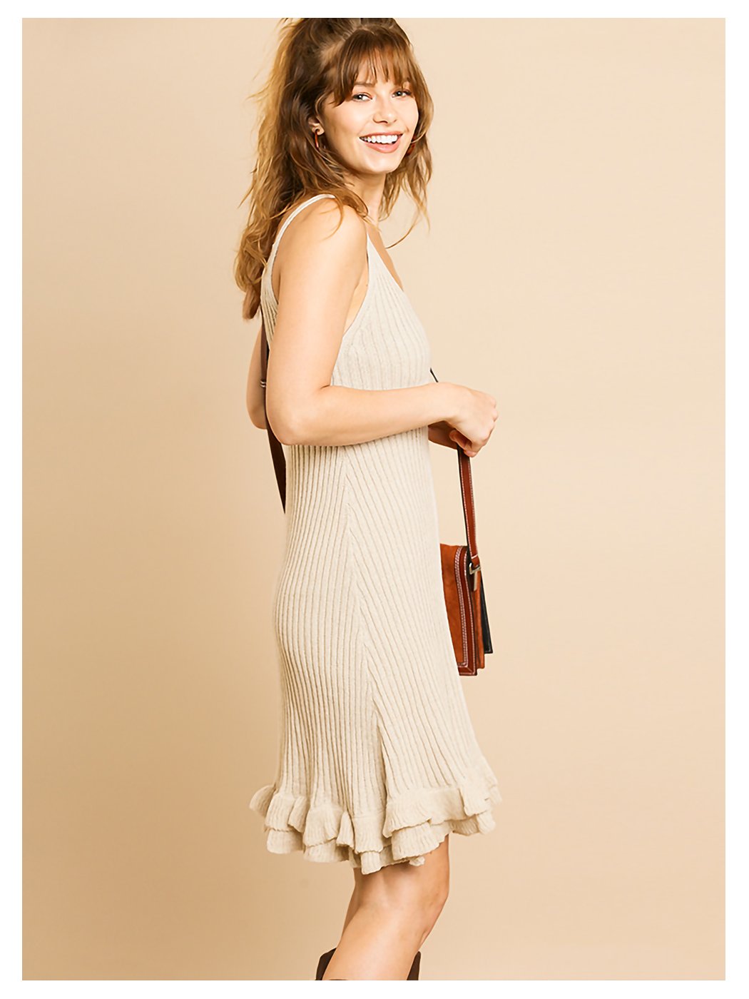 Vestido de punto acanalado sin mangas con corte en A