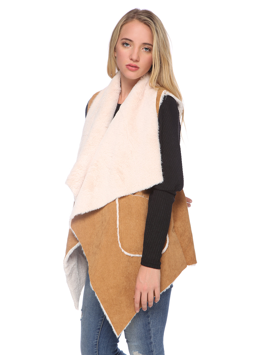 Corduroy Shearling Faux Fur Vest