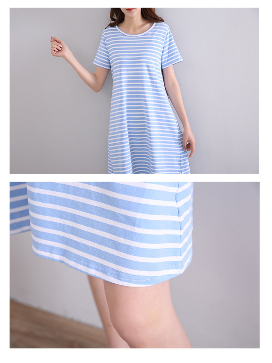 Summer Striped Short Sleeve Pajamas Dress