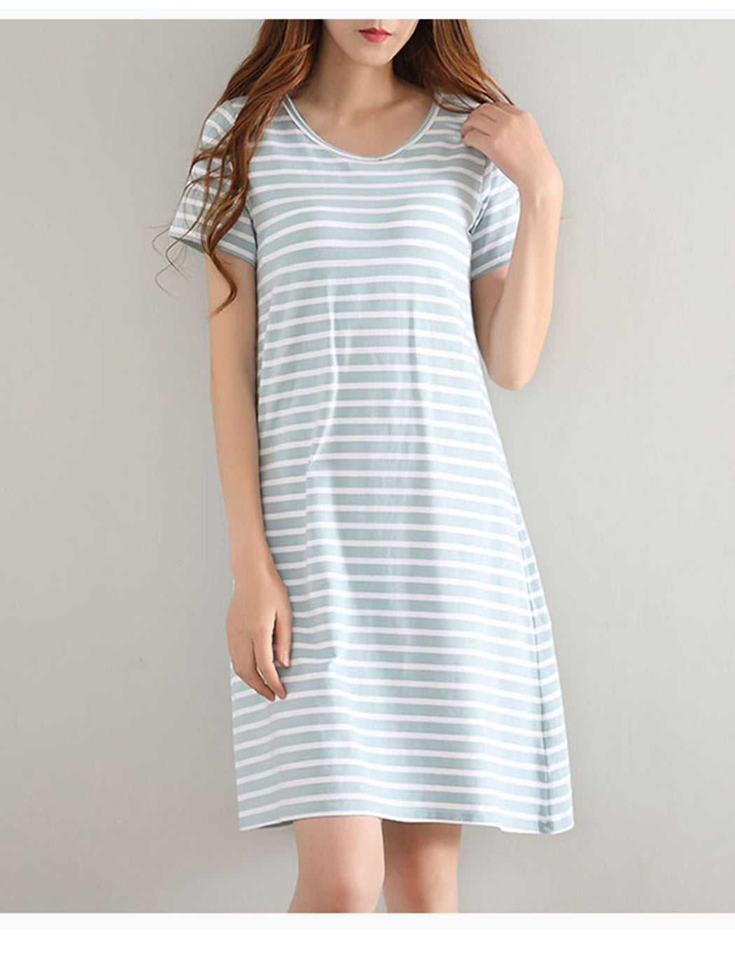 Summer Striped Short Sleeve Pajamas Dress