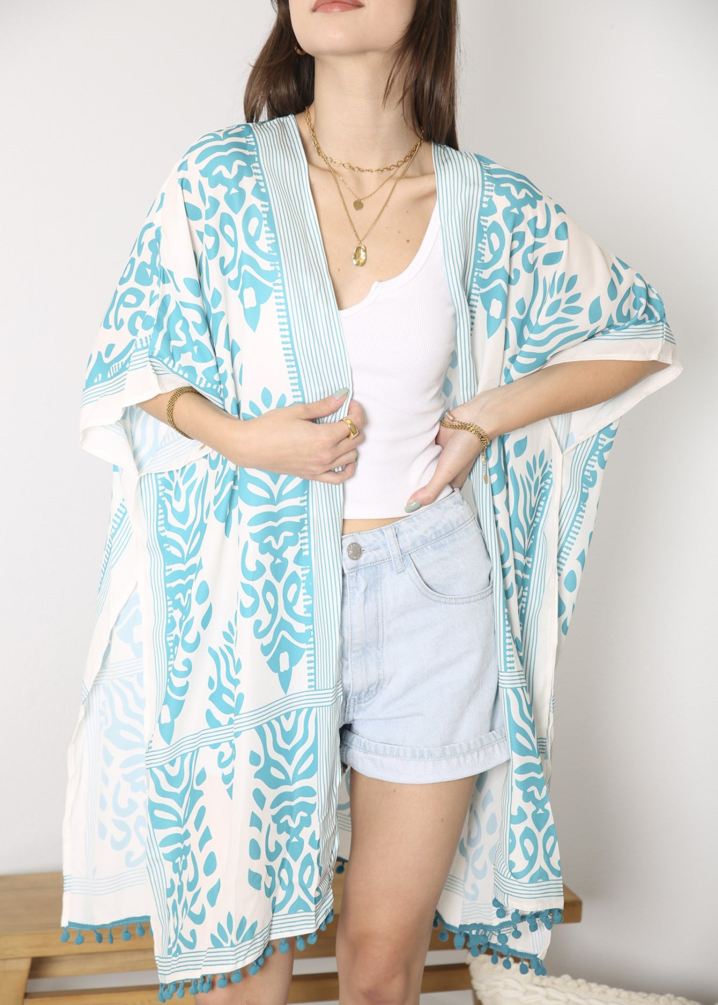 Anna-Kaci Womens Casual Boho Beach Cover Up Print Kimono Cardigan