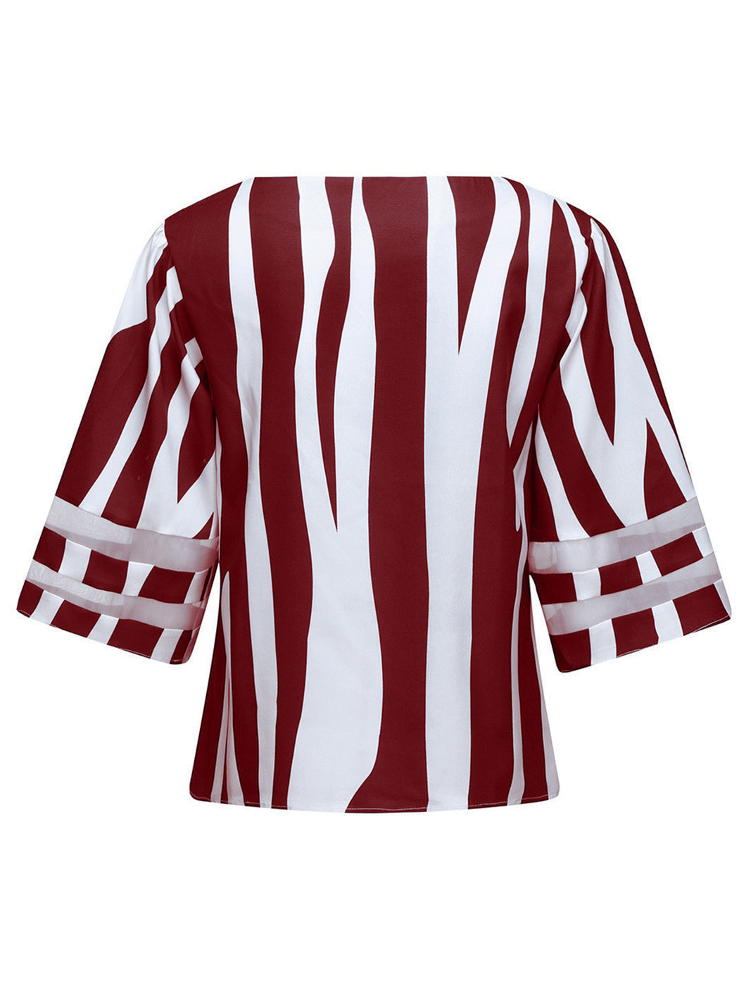 V-neck Trumpet Sleeve Striped Print Shirt