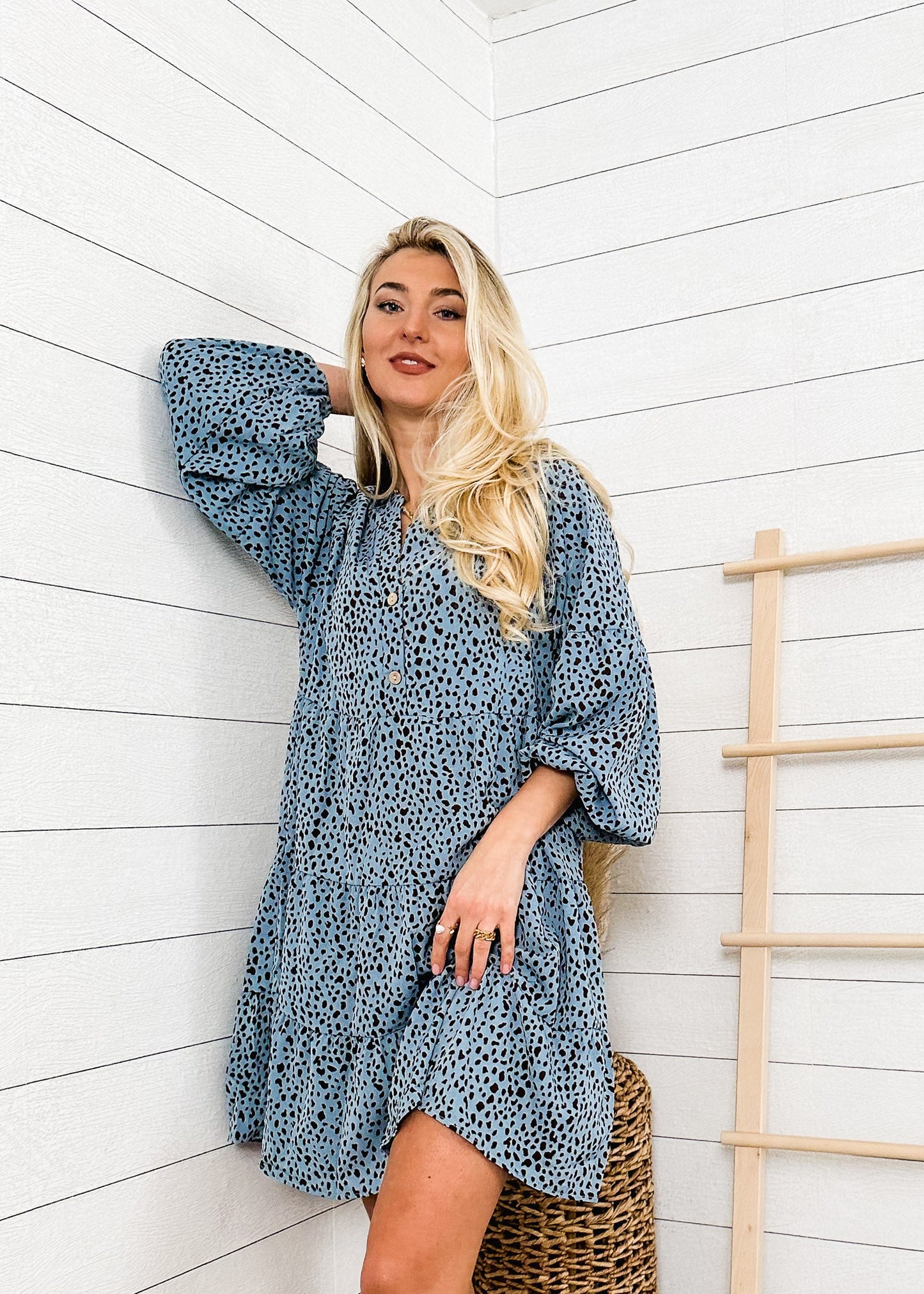 Drop Shoulder Cheetah Print Dress