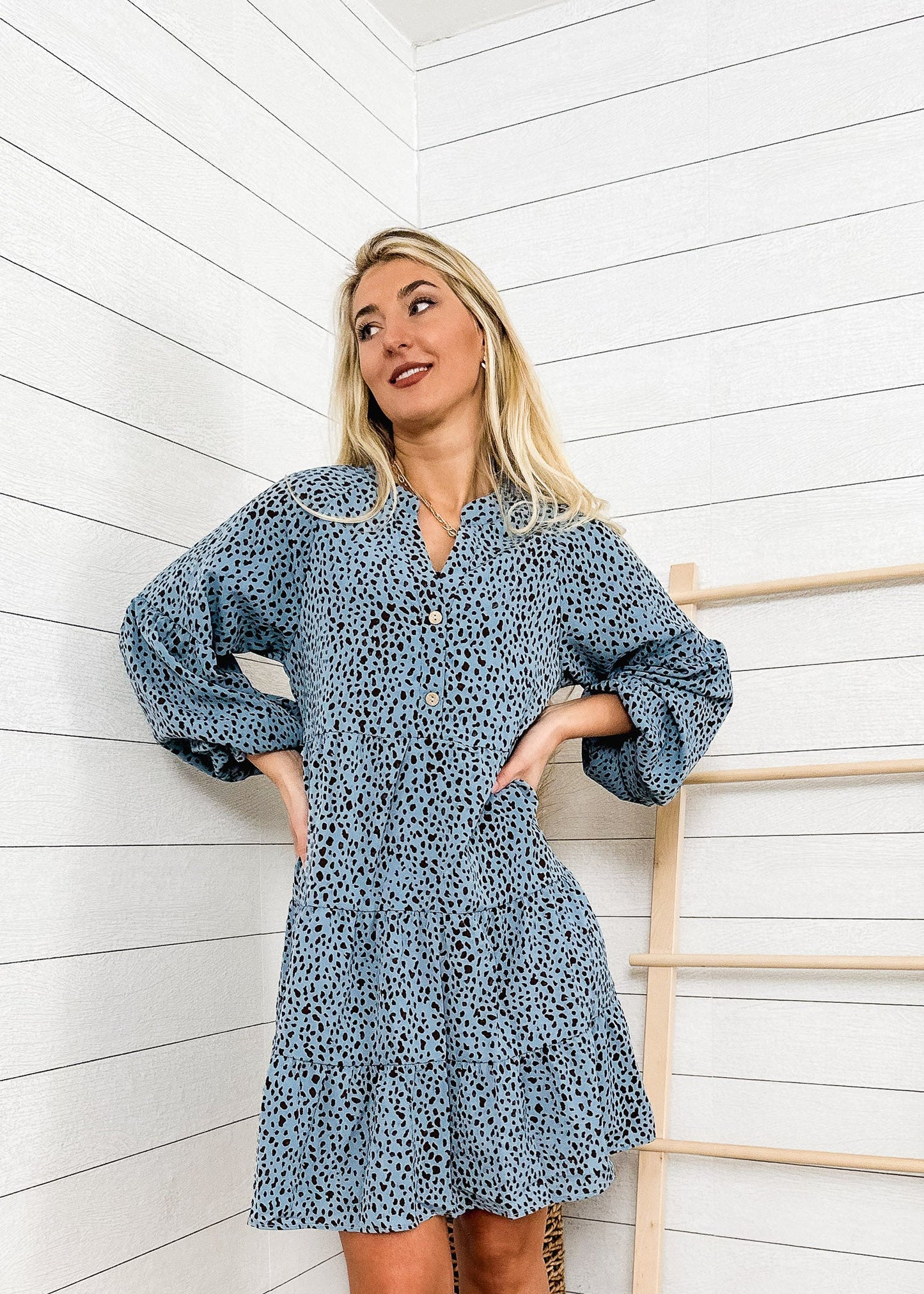Drop Shoulder Cheetah Print Dress