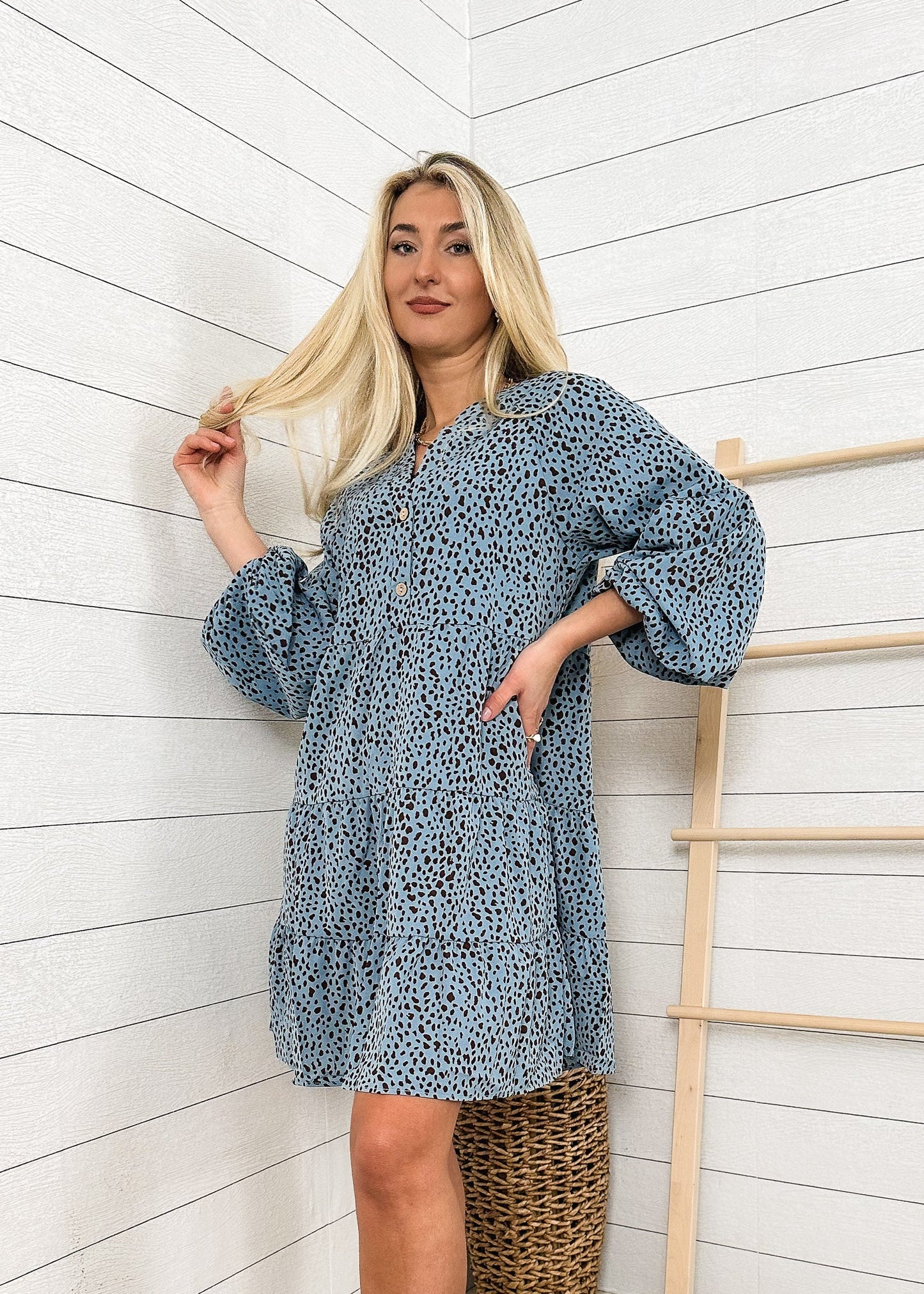 Drop Shoulder Cheetah Print Dress