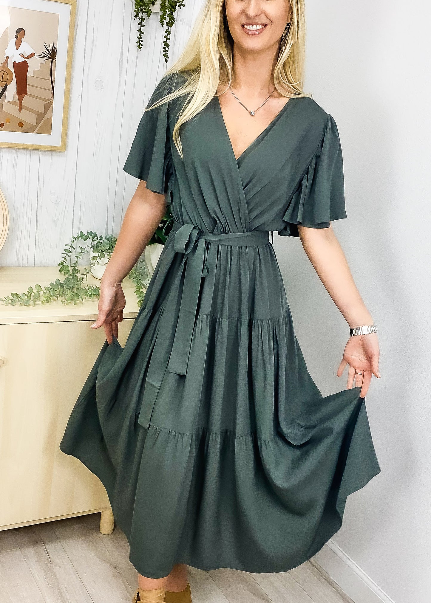 Ruffle Gathered Detail Cross Front Dress