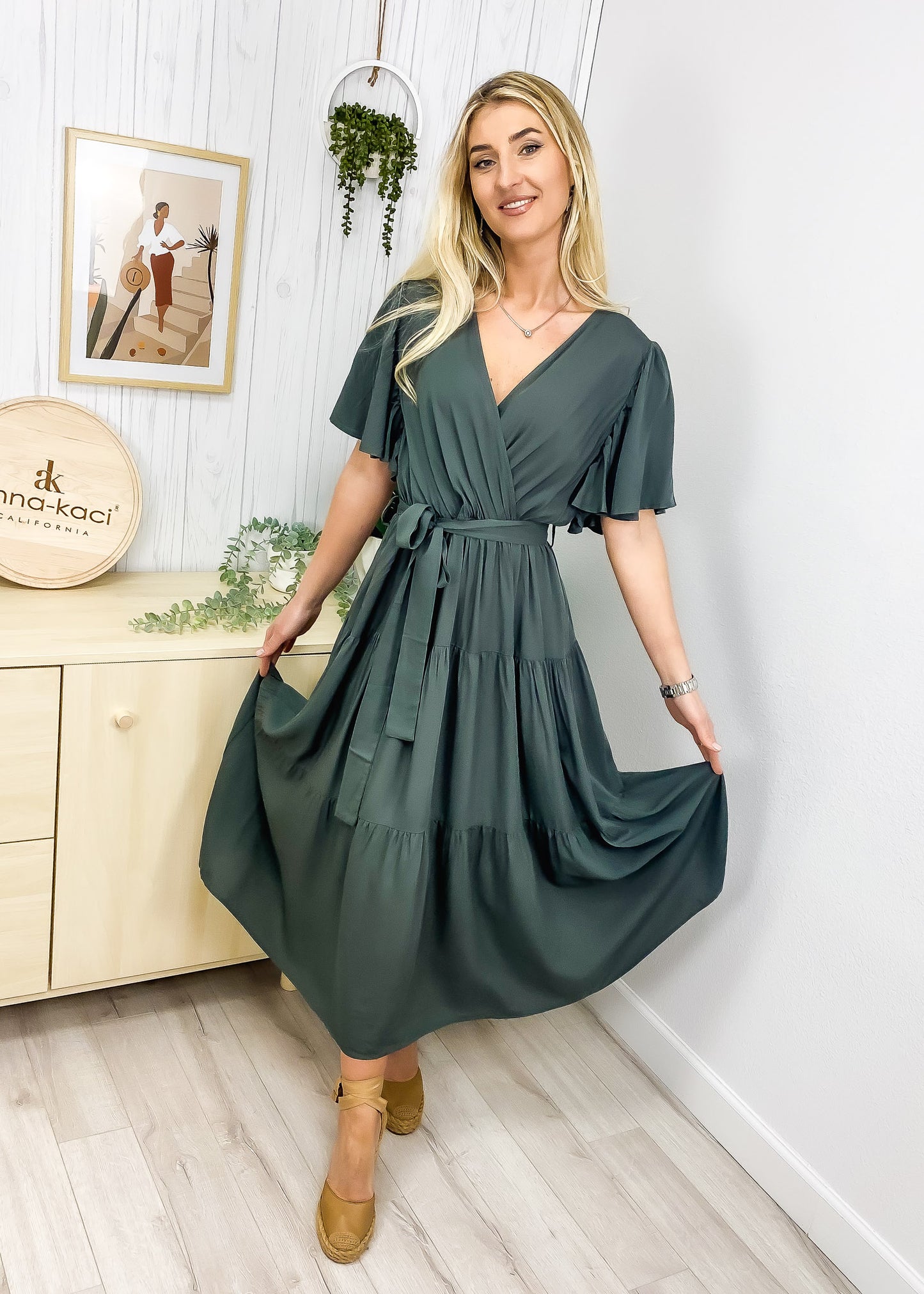 Ruffle Gathered Detail Cross Front Dress