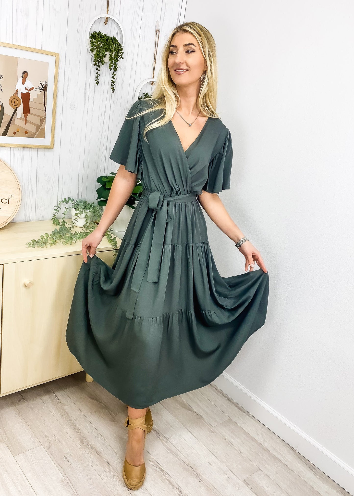 Ruffle Gathered Detail Cross Front Dress