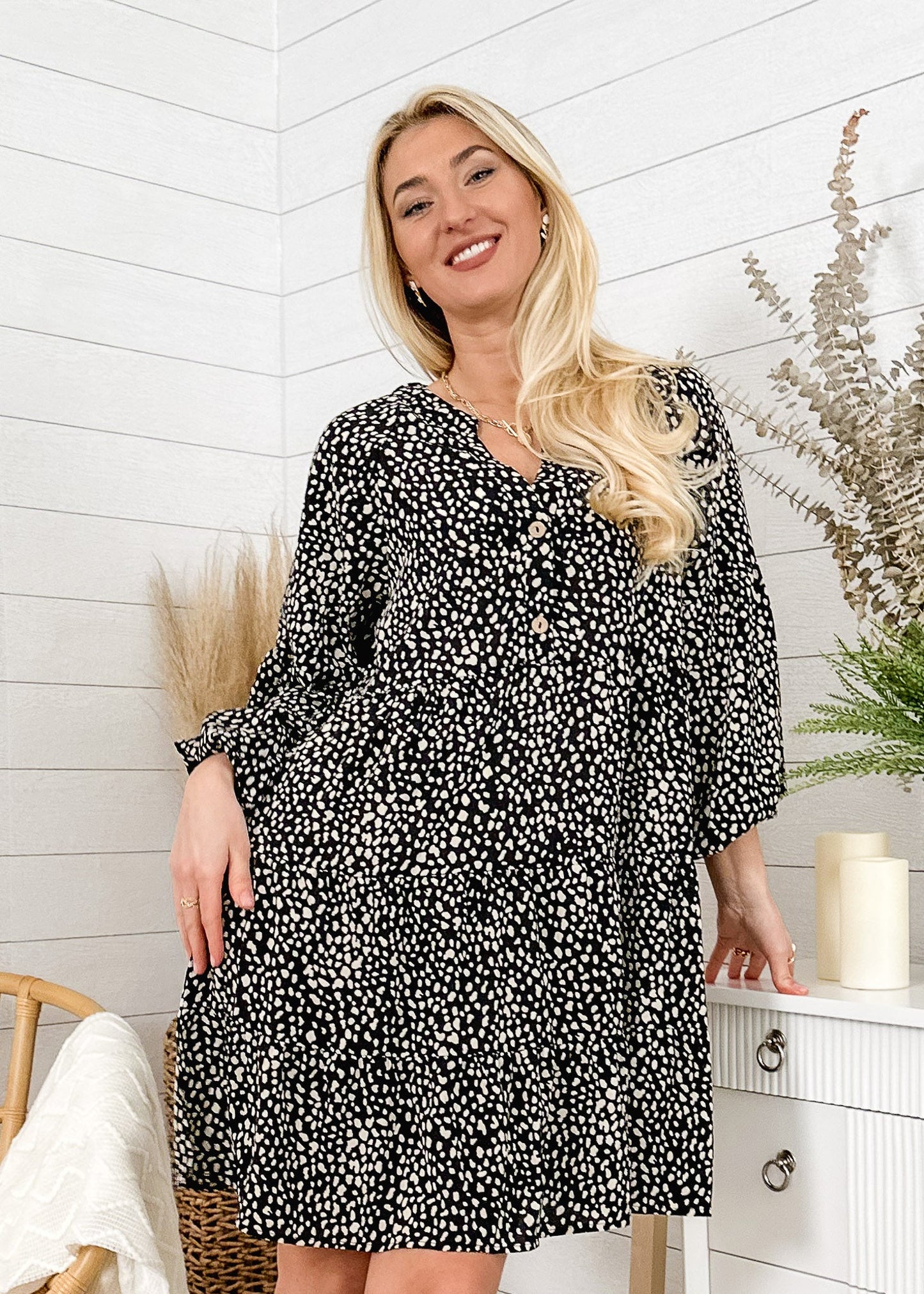 Drop Shoulder Cheetah Print Dress