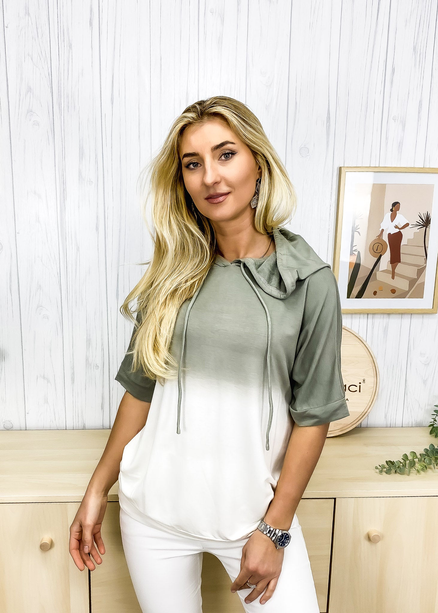 Ombre Tie Dye Short Sleeve Hoodie for Women Anna-Kaci