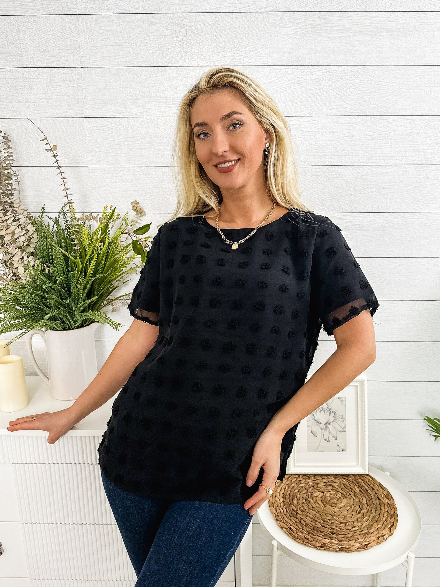 Blusa de lunares con pinzas fácil de usar para todos los días