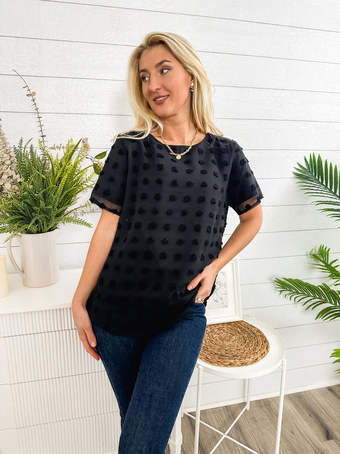 Blusa de lunares con pinzas fácil de usar para todos los días