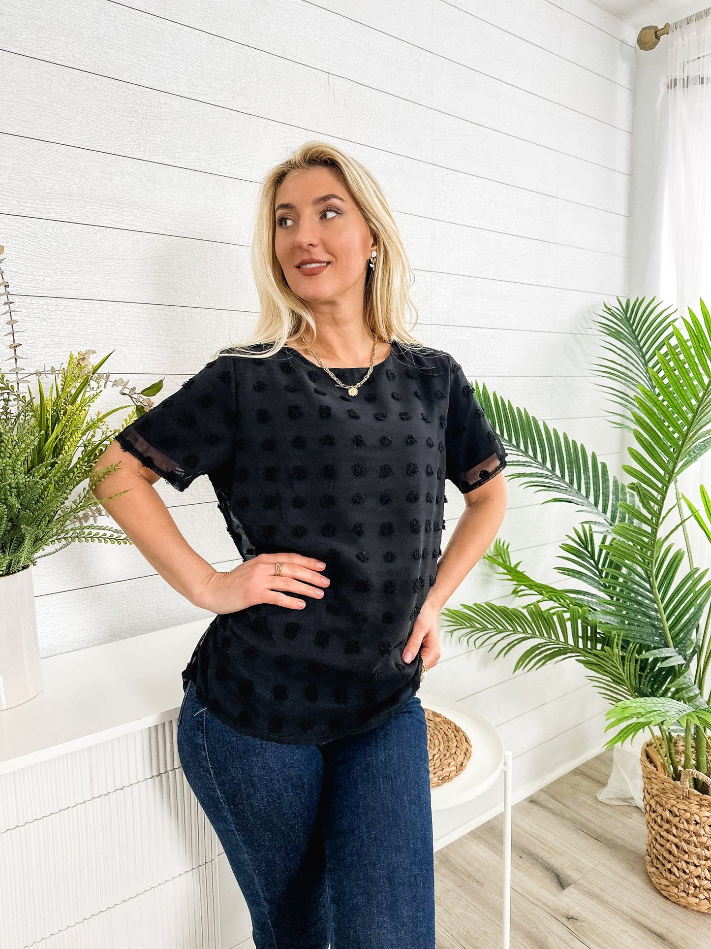 Blusa de lunares con pinzas fácil de usar para todos los días