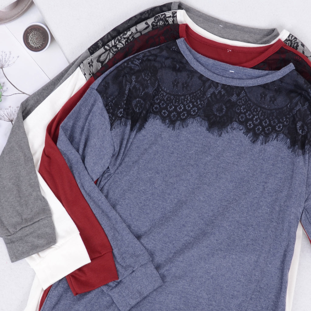 Lace Trim Long Sleeve Shirt