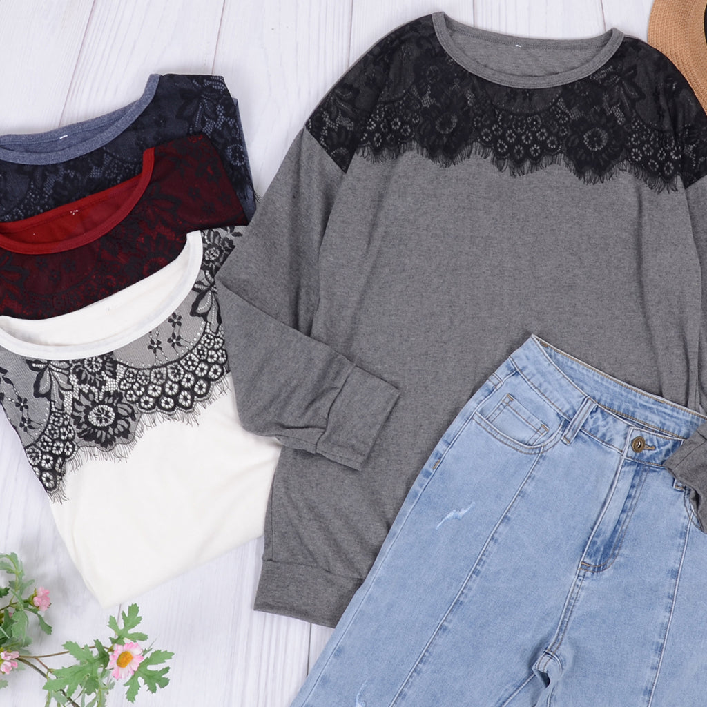 Lace Trim Long Sleeve Shirt