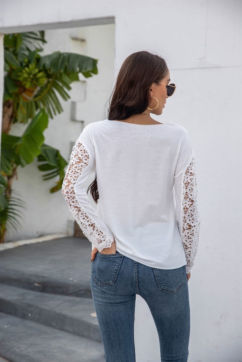 Lace Contrast Long Sleeve Top