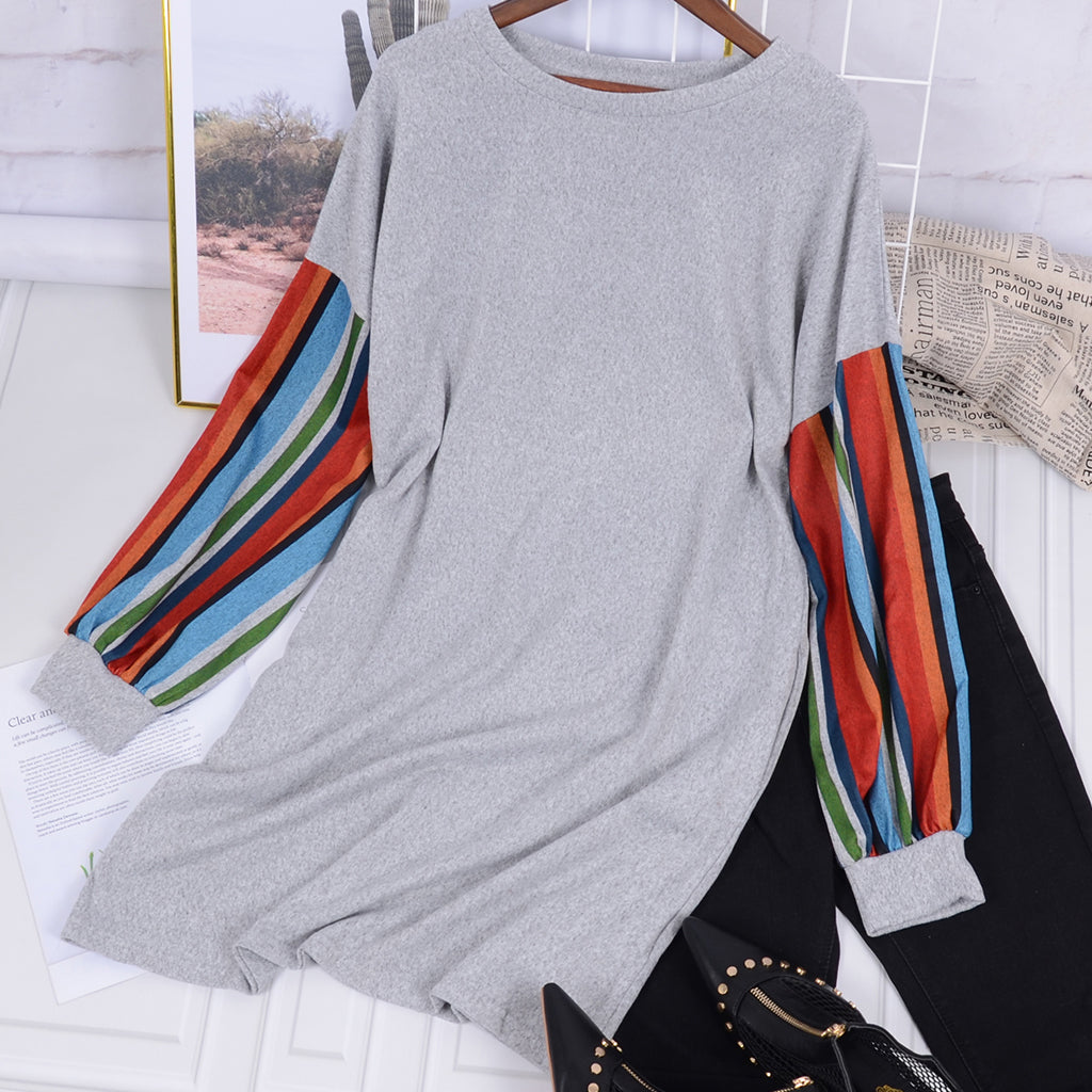 Vestido túnica con mangas primaverales y rayas