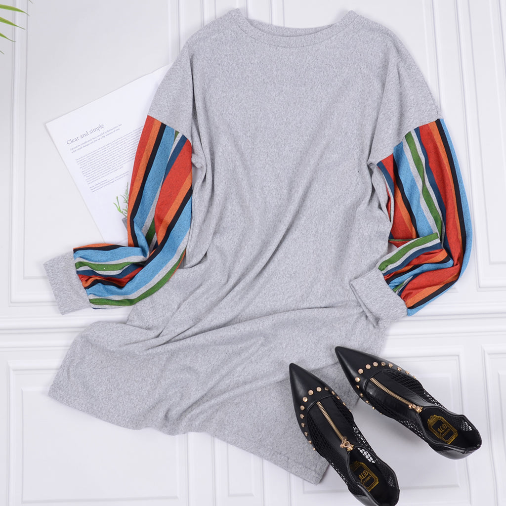 Vestido túnica con mangas primaverales y rayas